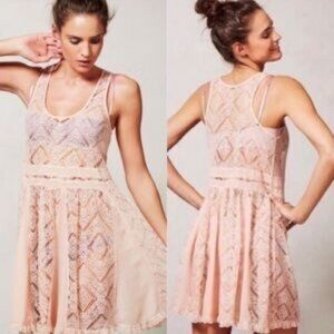 Anthropologie Eloise St. Regis Pink Slip Dress Size Small Lace Sheer Floral Boho